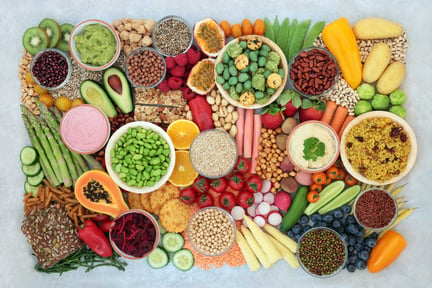 A spread of plant-based foods.