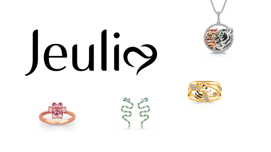 An image of Jeulia's brand logo with its jewelry offerings.